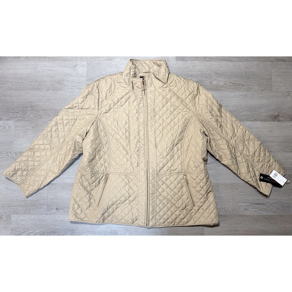 Weather Tamer Quilted Softshell Jacket Women Size 2XL Full Zip Beige Oxford NWT